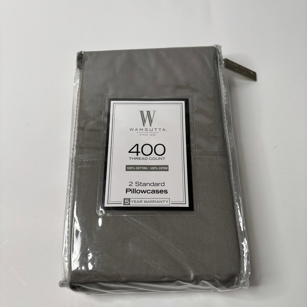 Wamsutta 400 Thread Count 100% Cotton 2 Standard Pillowcases Gray Sateen Weave